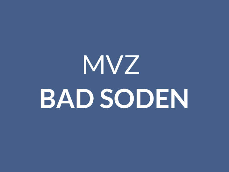 Der weiße Text auf blauem Hintergrund lautet "MVZ BAD SODEN" mit "MVZ" über "BAD SODEN" in größerer Schriftgröße.