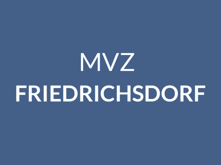 Der weiße Text auf blauem Hintergrund lautet "MVZ FRIEDRICHSORF" mit "MVZ" über "FRIEDRICHSORF" in Großbuchstaben.