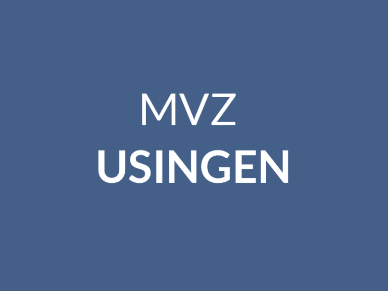 Der weiße Text auf blauem Hintergrund lautet "MVZ USINGEN", wobei "MVZ" über "USINGEN" in einer größeren Schrift steht.